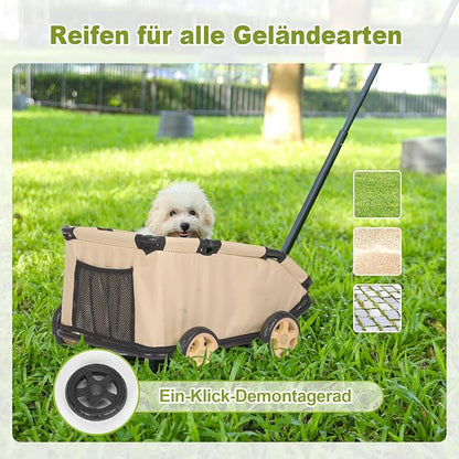 Mini Dog Strollers for Mini Pets, Foldable Multifunctional Shopping Carts with Extendable Pull Handle, Doggie Wagon Built-in Cushion and Safety Rope with Storage Bag (Khaki)