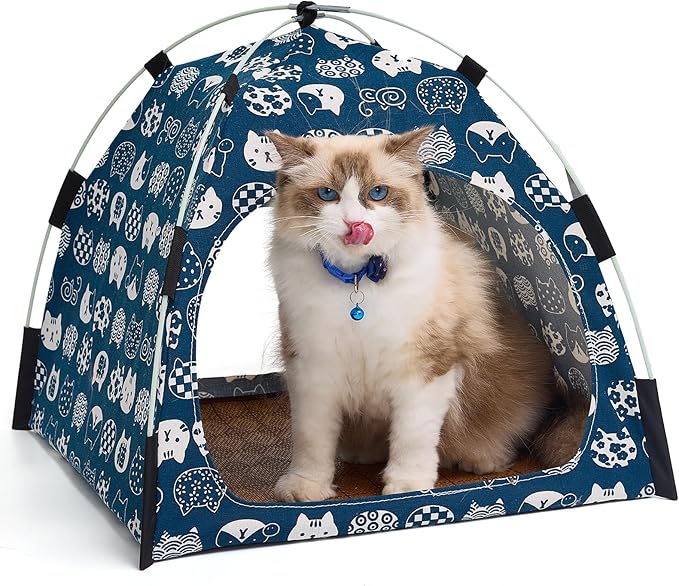 Lovely Blue Pet Cave - Indoor Cat Tent and Pet House, with Non-Slip Sole and Removable Cushion, Suitable for Small Dogs and Kittens