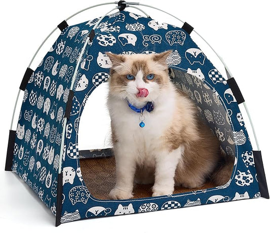 Lovely Blue Pet Cave - Indoor Cat Tent and Pet House, with Non-Slip Sole and Removable Cushion, Suitable for Small Dogs and Kittens