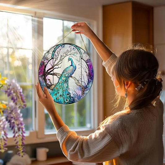 Stained Glass Window Hanging, Stained Glass Suncatcher, Peacock Sun Catcher, Window Decor, Peacock Gift, Gifts for Mothers Day, Christmas or Birthday Gift, Gifts for Her Mom Grandmother Daughter