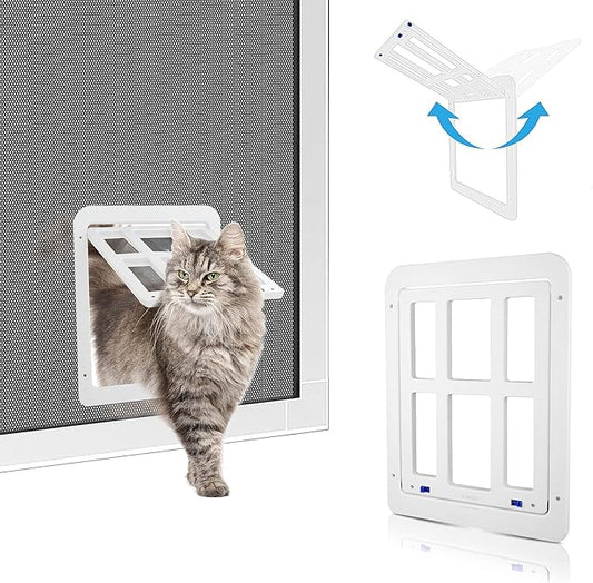 PETLESO Small Pet Door for Screen & Sliding Doors - 8.3" x 10.3" Magnetic Flap Auto Closing with Lockable Insert, Ideal for Cats and Small Dogs, White