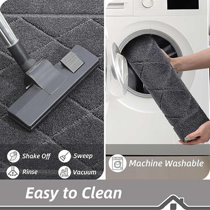 BEQHAUSE Dirt Trapper Door Mat 24" x 60", Doormat Non-Slip Entryway Rugs Washable, Dog Door Mat Stain Resistant and Absorbent Welcome Floor Mat for Front Back Door, Mud Wet Shoes & Paws, Dark Grey