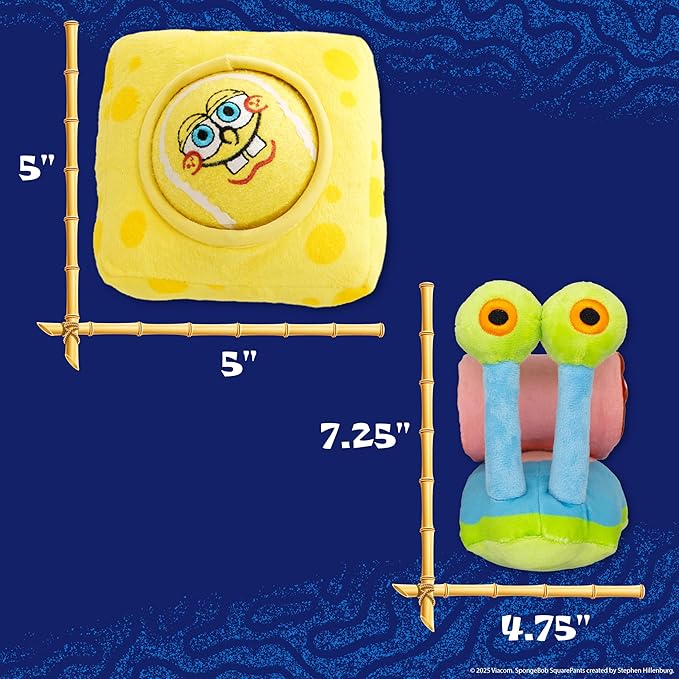 design LAB, Inc. Spongebob Squarepants Official Merchandise | Plush Dog Toys | Spongebob & Gary The Sea Snail (Value 2-Pack) Nesting Toy Tennis Ball & Soft Hide and Seek Treat Dispenser