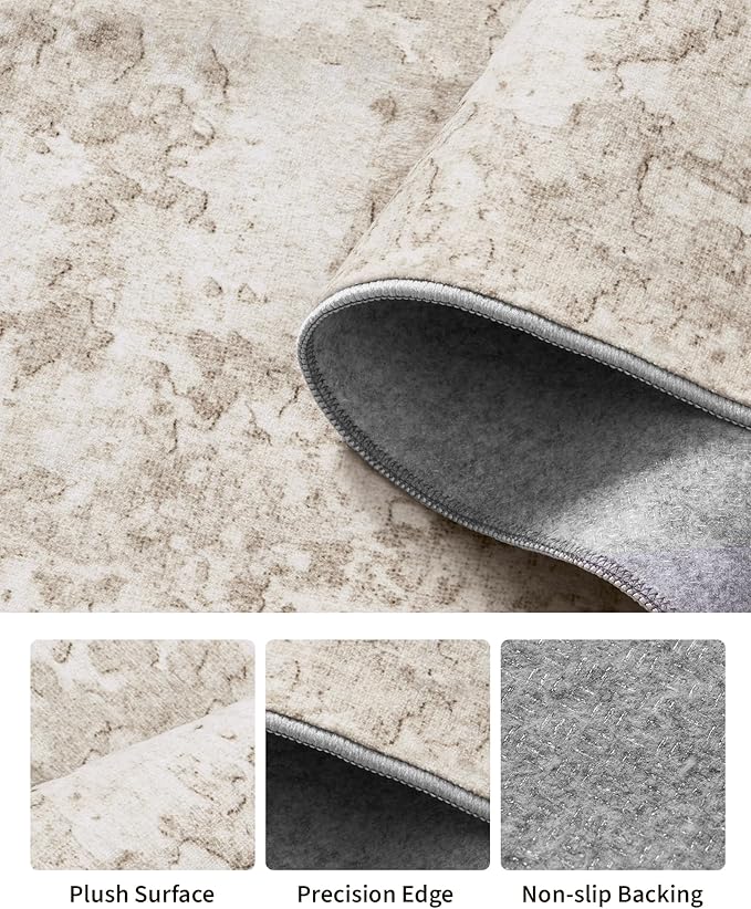 Art&Tuft Non-Slip Runner Rug - 2‘6x8 Runner Rug Washable Low-Pile Rugs Runners, Soft Distressed Carpet Runner for Bedroom Bathroom Kitchen Laundry Living Room, Beige