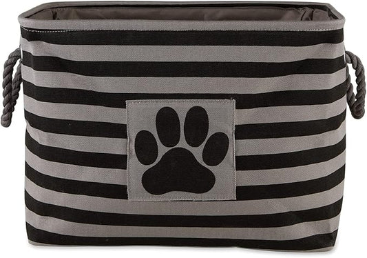 Bone Dry Pet Storage Collection Striped Paw Patch Bin, Black, Large Rectangle