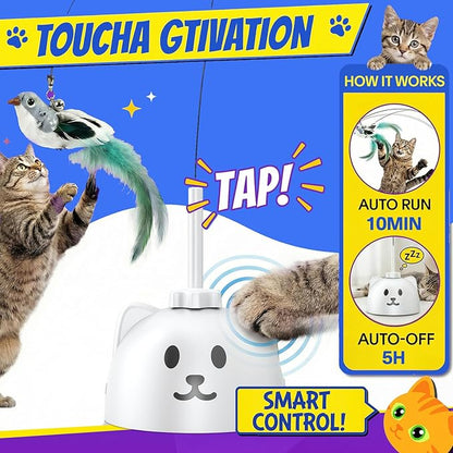 CATPICK Interactive Cat Toys for Indoor Cats - Automatic Flying Bird Feather Toy, USB Rechargeable Electric Cat Teaser with Strong Sticky Base, Smart Motion Self-Play Toy for Bored Cats(Green)