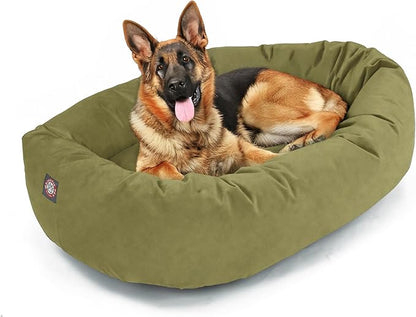 Majestic Pet 52 Inch Suede Calming Dog Bed Washable – Cozy Soft Round Dog Bed w/Spine Support for Dogs to Rest Head - Fluffy Donut Dog Bed 52x35x11 (Inch) - Round Pet Bed X- Large – Sage (2025)