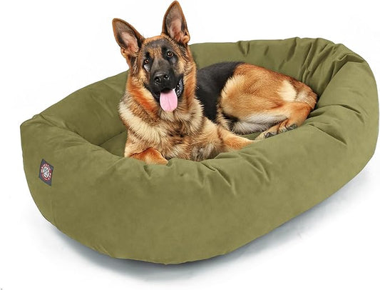 Majestic Pet 52 Inch Suede Calming Dog Bed Washable – Cozy Soft Round Dog Bed w/Spine Support for Dogs to Rest Head - Fluffy Donut Dog Bed 52x35x11 (Inch) - Round Pet Bed X- Large – Sage (2025)