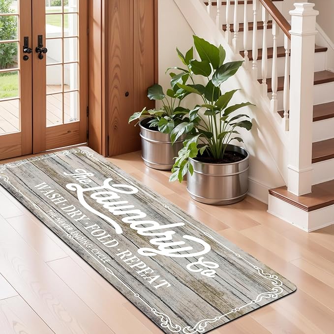 Pauwer Laundry Room Rug Runner 20"x60" Waterproof Rubber Laundry Mat Non Slip Kitchen Mats for Floor Washable Floor Mat Runner Rug for Farmhouse Mudroom Washroom Bathroom Decor