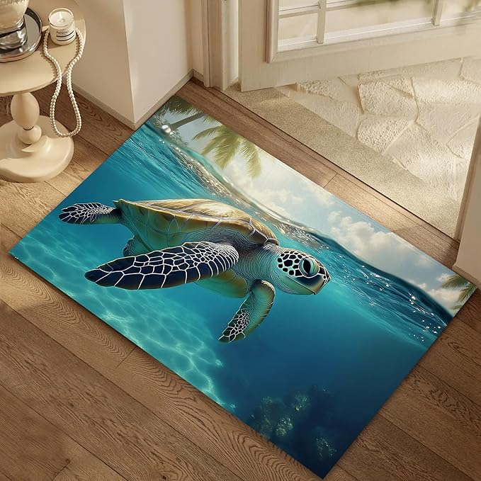 Sea Turtle Door Mats Indoor,Summer Ocean Front Door Mat Non-Slip Low Profile Welcome Mat for Outdoor Entrance Indoor Rug Mat Home Patio, Porch, Hallways Floor 30 x 17 Inch