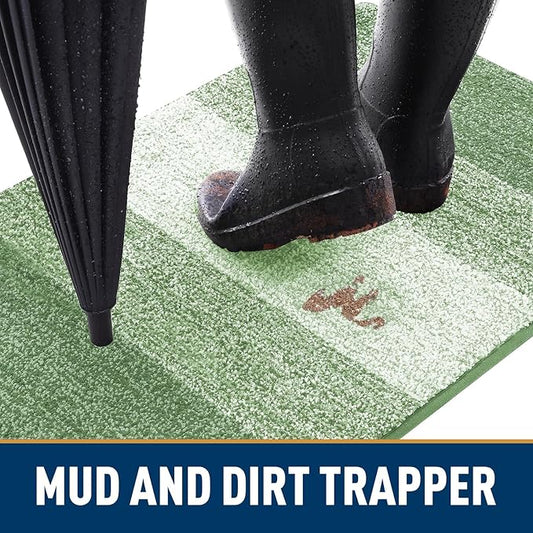 Smiry Dog Door Mat for Muddy Paws, Absorbs Moisture and Dirt, Low-Profile Entryway Mat with Non-Slip Backing, Entry Indoor Outdoor Doormat for Inside Floor (48x32 Inches, Sage Green, Striped)