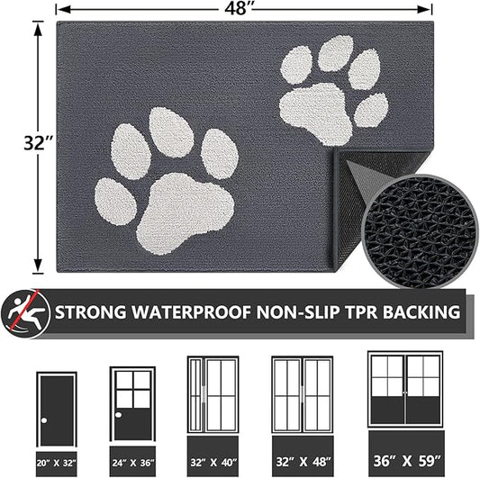 FONEYI Indoor Door Mat, 32"x48" Dog Mats for Muddy Paws, Rubber Backing Non Slip Super Absorbent Washable Entryway Rug, Low-Profile Front Back Door Mats, Inside Floor Doormats for Entryway, Dark Grey