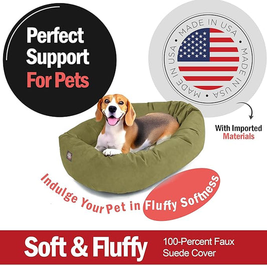 Majestic Pet 32 Inch Suede Calming Dog Bed Washable – Cozy Soft Round Dog Bed with Spine Support for Dogs to Rest Their Head - Fluffy Donut Dog Bed 32x23x7 (Inch) - Round Pet Bed Medium – Sage (2025)