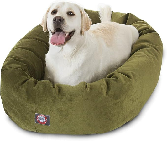 Majestic Pet 40 Inch Micro Velvet Calming Dog Bed Washable – Cozy Soft Round Dog Bed with Spine for Head Support - Fluffy Donut Puppy Mat 40x29x9 (inch) Large – Fern (2025)