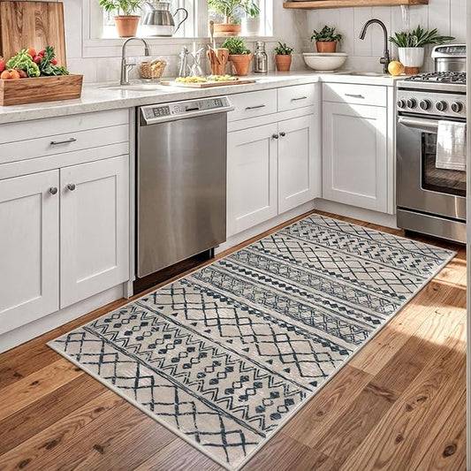 KUTA 3x5 Rugs for Entryway Boho Area Rug for Living Room, Moroccan Brown Black Washable Rugs Non Slip, Ultra Soft Print Distressed Geometric Low-Pile Entry Throw Carpet for Bedroom Nursery Dorm Decor