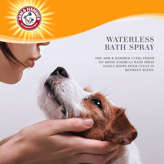 Arm & Hammer Ultra Fresh Waterless Dog Bath Spray with Baking Soda Deodorizer, No Rinse Dry Dog Shampoo Spray for Odor Control Between Baths, Grooming Mist in White Jasmine Scent, 10 Fl Oz