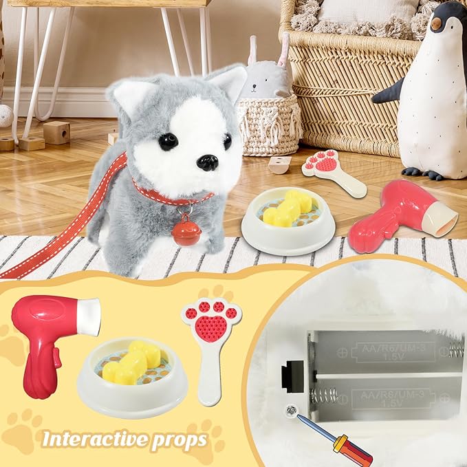 Plush Toys Walking Dog Toys that Can Walk, Bark and Wag Tail,Interactive Electronic Pet Toys Puppy with Leash,Easter Christmas Birthday Gift for Toddlers Kids