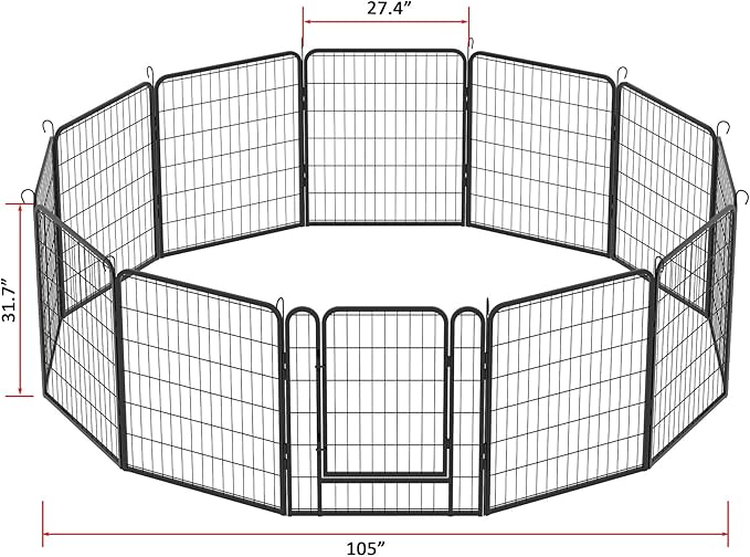 Dog Playpen Indoor - Pet Fence Puppy Exercise Pen for Yard Gate 6/8/12/16Panel Heavy Duty Crates with Doors Metal Dog Pen for Camping Outdoor (27.4 x 31.7 Inch, Black 12 Panels)