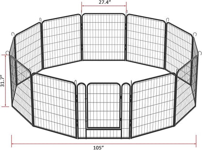 Dog Playpen Indoor - Pet Fence Puppy Exercise Pen for Yard Gate 6/8/12/16Panel Heavy Duty Crates with Doors Metal Dog Pen for Camping Outdoor (27.4 x 31.7 Inch, Black 12 Panels)