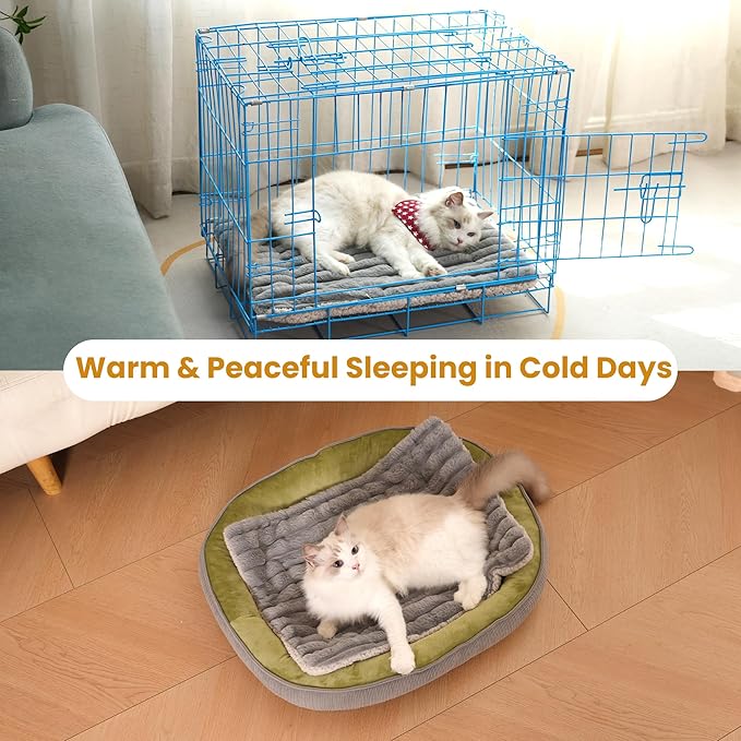 Self Warming Cat Bed, 30x22 Inch Reversible Two-Sided Use Self Heating Mat for Cats and Dogs, Washable Pets Crate Pad for Indoor & Outdoor Use, Non-Slip & Cozy Flannel Base
