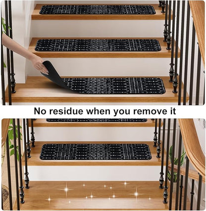 OJIA Stair Treads Non-Slip Stair Runners for Wooden Steps Indoor 15PCS 30"x8" Carpet Stair Treads Stair Mats Staircase Step Treads for Kids, Elders and Dogs, Stair Covers, Black