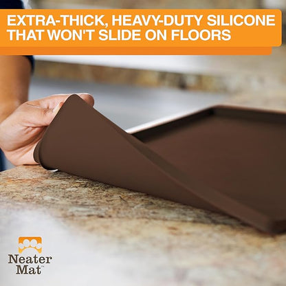 Neater Pet Brands Neater Mat Pet Mats for Food and Water, Cat & Dog Bowl Mat Waterproof Silicone, Feeding Tray, Dog Food Mats for Floors, Placemat w/Raised Edge for Under Bowls, 19” x 12”, Brown