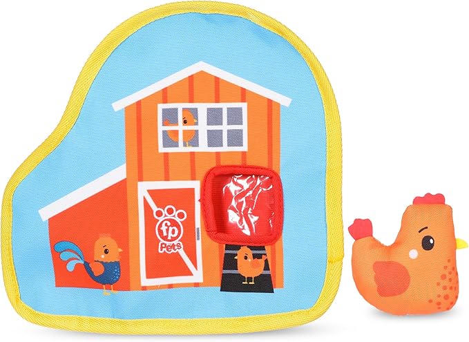 Fisher-Price for Pets Chicken Coop Peek-a-Boo Burrow Dog Toy, Flattie Style Pet Plush, Developmental Toys for Dogs