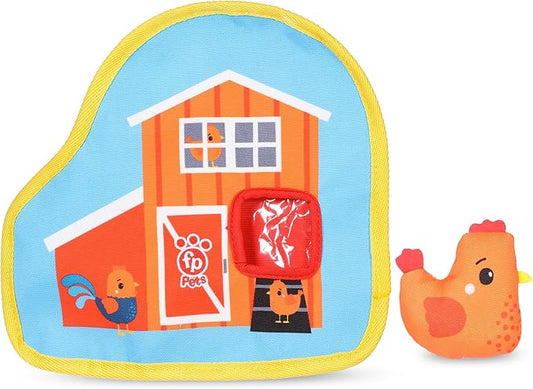 Fisher-Price for Pets Chicken Coop Peek-a-Boo Burrow Dog Toy, Flattie Style Pet Plush, Developmental Toys for Dogs