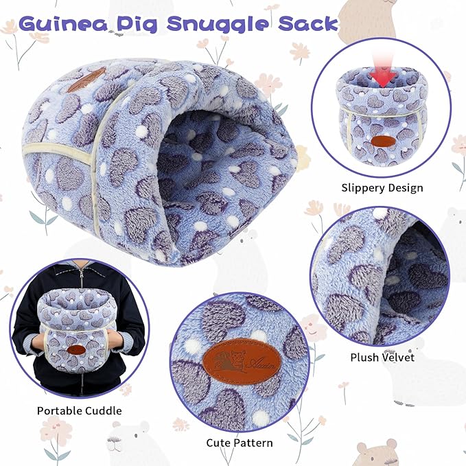 YUEPET Guinea Pig Bed Cuddle Cave Warm Fleece Cozy House Bedding Sleeping Cushion Cage Nest for Small Animal Squirrel Chinchilla Hedgehog Cage Accessories(Purple Heart