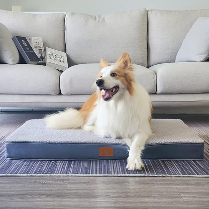 Sunheir Extra Large Waterproof Dog Bed, Jumbo Orthopedic Dog Beds with Removable Washable Cover for Large Dogs, Pet Bed Mat Egg-Crate Foam, 54"X42"X4", Grey