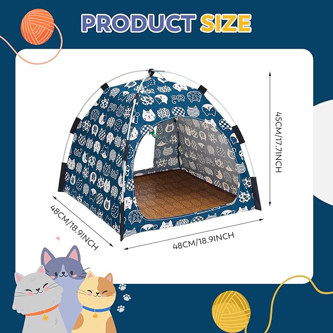 Lovely Blue Pet Cave - Indoor Cat Tent and Pet House, with Non-Slip Sole and Removable Cushion, Suitable for Small Dogs and Kittens