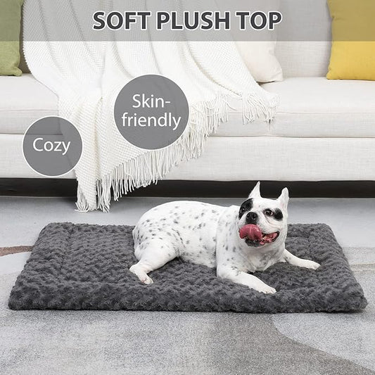 Washable Dog Bed Mat Dog Crate Pad Soft Fluffy Pet Kennel Beds Dog Sleeping Mattress for Large Jumbo Medium Small Dogs, 29 x 18 Inch, Gray