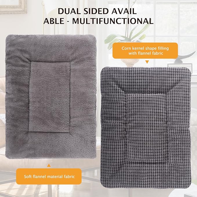 Reversible Dog Bed Mat with Plush and Corn Velvet,Soft Warm Pet Cushion, Dual Purpose Washable Sleeping Mattress Bed for Small Medium Large Dog and Cat XB004 (42"x28", Light Grey)