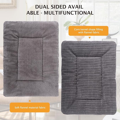 Reversible Dog Bed Mat with Plush and Corn Velvet,Soft Warm Pet Cushion, Dual Purpose Washable Sleeping Mattress Bed for Small Medium Large Dog and Cat XB004 (42"x28", Light Grey)