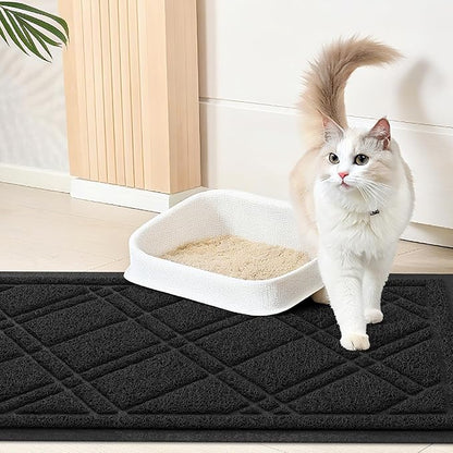 Smiry Cat Litter Box Mat 30x17, Non-Slip Water Resistant Litter Trapping Mat, Easy Clean Less Waste and Urine-Locking Cat Carpet for Indoor, Black