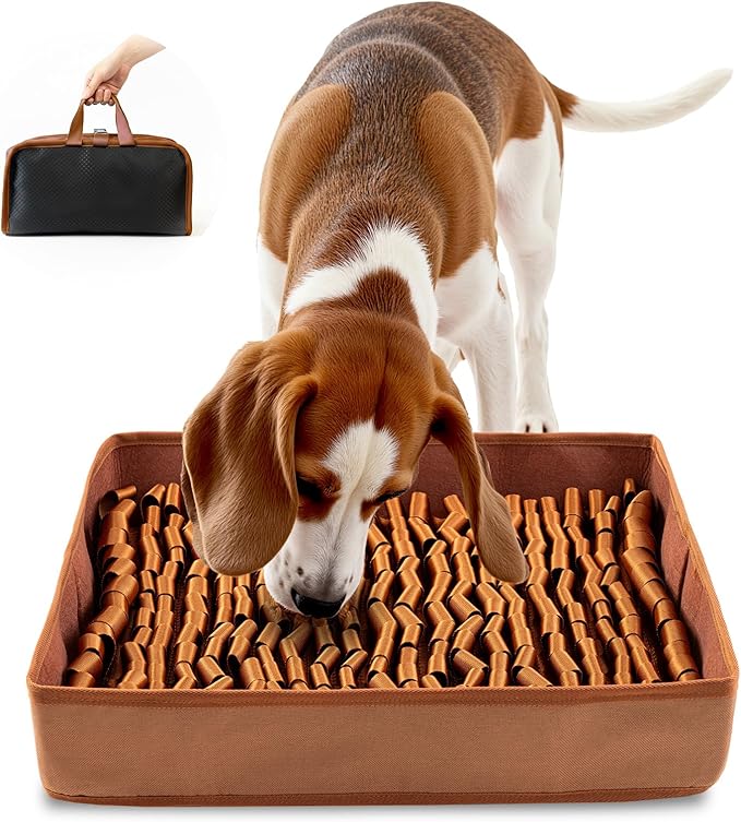Snuffle Mat for Dogs, Dog Puzzle Mat, Interactive Dog Toys for Enrichment,Sniff Mats with Non-Slip Backing,Portable Design Easy to Store (Brown, 14" X 12"-Portable)