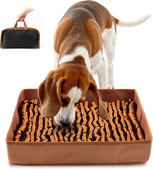 Snuffle Mat for Dogs, Dog Puzzle Mat, Interactive Dog Toys for Enrichment,Sniff Mats with Non-Slip Backing,Portable Design Easy to Store (Brown, 14" X 12"-Portable)