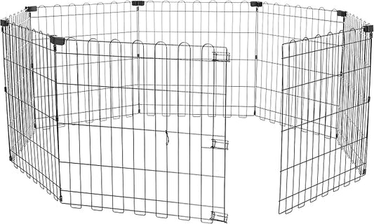 Amazon Basics Foldable Octagonal Metal Exercise Dog Playpen, Indoor/Outdoor Pet Fence, No Door, 8 Panels, Extra Small, 24 x 24 Inches, Black