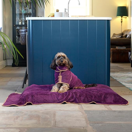 Lucky Pooch® Dog Robe - Luxurious Dog Bathrobe - Ultra Absorbent Dries Your Dogs in Minutes! Double-Layer, Super Soft Towel and Bath Robe All in One (XL, Plum)