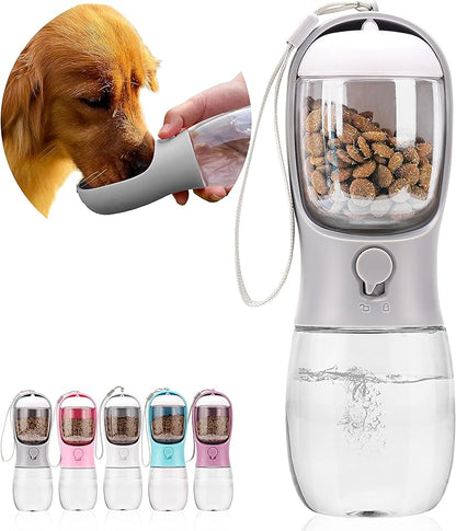 Dog Water Bottle with Food Container, Portable Leak Proof Pet Water Dispenser for Walking Hiking Travel, Puppy Essentials Accessories for Small Large Dogs, Dog Gifts (10oz/15oz/19oz)