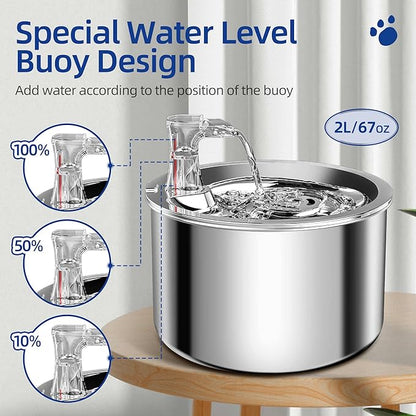 Homtyler Cat Water Fountain, Stainless Steel Inside Ultra-Quiet Pump, 2L/67oz Automatic Dog Dispenser Water Bowl, Multiple Pets Water Fountain