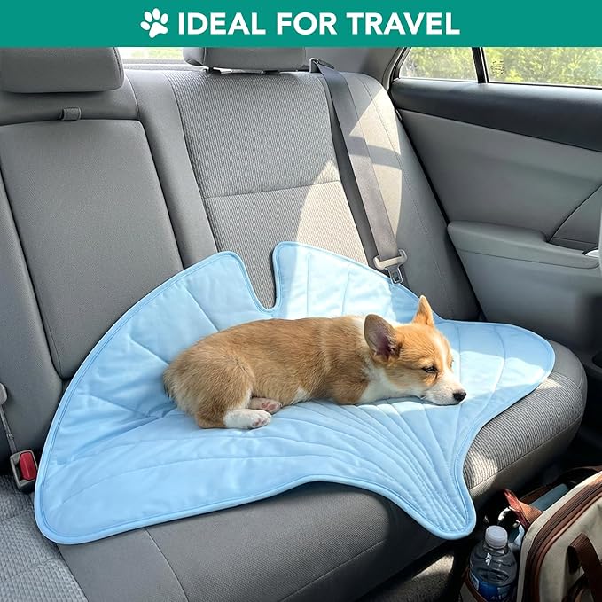 PetAmi Dog Cooling Mat, Ginkgo Leaf Shape, Reversible Cooling Nylon Blanket Soft Fleece Pet Pad for Dogs Cats, Summer All Season Use Q-Max>0.3, Medium 44x49 in, Light Blue