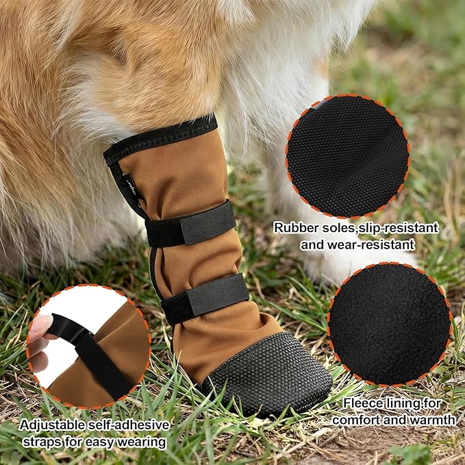 2 Pcs Dog Paw Wound Recovery Boots Non-Slip Dog Protector Boots for Injured Paw Breathable Soft Pet Shoes for Wound Care Outdoor Walking(L,Khaki)