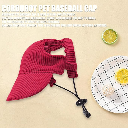 Dog Baseball Cap, Dog Cat Summer Beach Visor Hat with Ear Holes, Adjustable Puppy Sunbonnet Headdress (Red, Small)