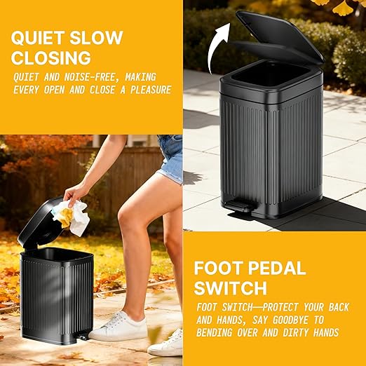 Dog Poop Trash Can Outside, 2.7Gal Dog Waste Trash Can with Lid, Foot Pedal, Dog Waste Container with 20 Bags, Pet Poop Bucket with Soft Close for Backyard Odor Control
