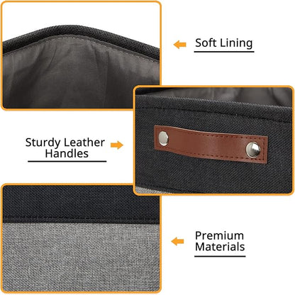 DULLEMELO Cube Collapsible Storage Bins, 12 inch Fabric Storage Cubes Bins Canvas Organization Baskets, Linen Closet Organizers Boxes for Home Organization and Storage (4 Pack - 12" Black&Grey)