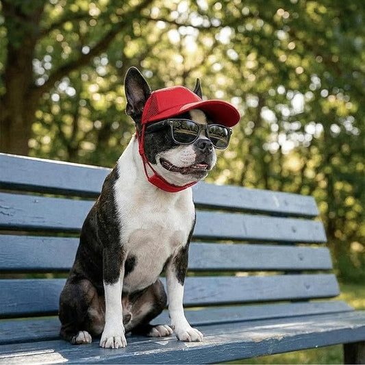 Tuff Pupper Dog Baseball Cap | UV Protection Dog Sun Hat | Breathable Lightweight Design | Secure Adjustable Chin Strap | Quick-Dry Fabric | Reinforced Brim | Small Medium Large Dogs (Red, S)