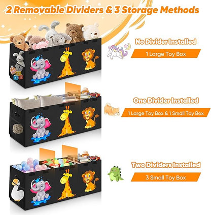 Extra Large Toy Box, Collapsible Storage Organizer with Lids, Cute Animals Toybox for Boys Girls, 40"x14"x16" Kids Toy Chest Sturdy Storage Boxes for Living Room Bedroom Playroom Nursery