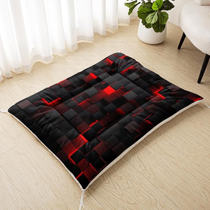 Dog Cat Bed Mat Ultra Soft Fluffy Pet Bed Washable Fashion Dog Crate Beds Comfy Comfy Pet Sleeping Pad Suitable for Pet Raised Bed(30"x26",Red Black)