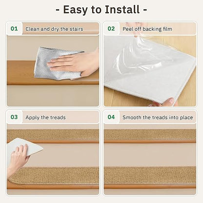 10PCS Non-Slip Stair Treads - 8"x30" Edging Stair Treads for Wooden Steps Washable Peel and Stick Indoor Stairs Tread Rug Stain Resistant Staircase Mat for Kids and Pets(10pc, Brown)